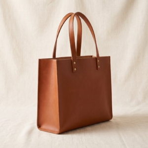 Borsa tote in pelle cognac vista di lato